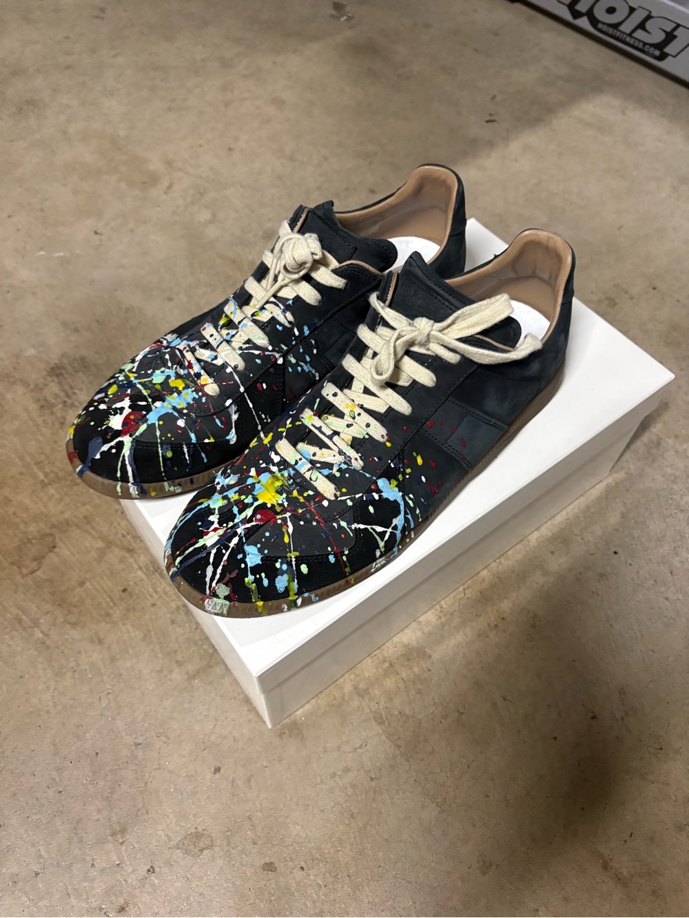 Maison Martin Margiela Black Leather Sneakers with Multicolor Paint-Splash